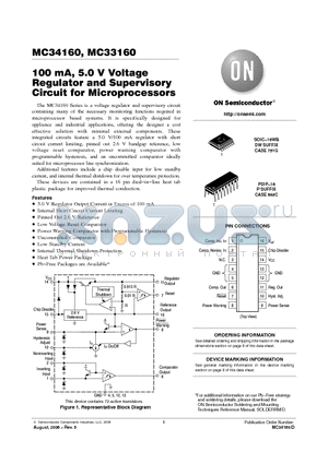 MC34160 datasheet - 100 mA, 5.0 V Voltage Regulator and Supervisory Circuit for Microprocessors