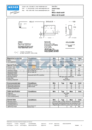 MK05-1A71B-400W datasheet - MK Reed Sensors