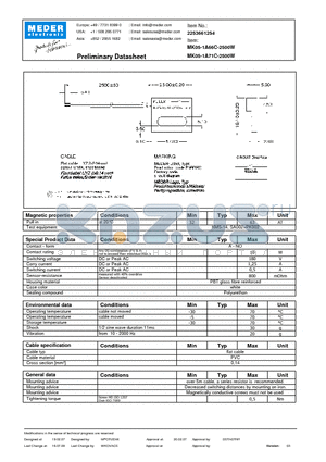 MK05-1A71C-2500W datasheet - MK Reed Sensors