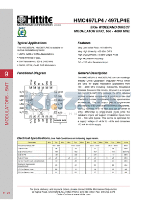 HMC497LP4E datasheet - SiGe WIDEBAND DIRECT MODULATOR RFIC, 100 - 4000 MHz