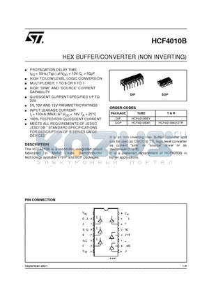 HCF4010B datasheet - HEX BUFFER/CONVERTER (NON INVERTING)