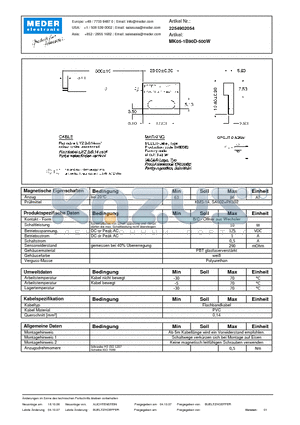 MK05-1B90D-500W datasheet - MK Reed Sensors
