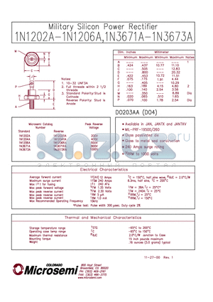 JANTX1N3671A datasheet - Military Silicon Power Rectifier