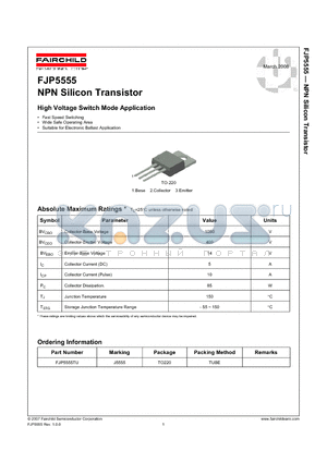 FJP5555TU datasheet - NPN Silicon Transistor