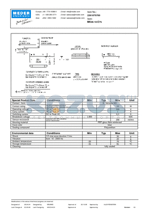 MK06-10-E75 datasheet - MK Reed Sensor