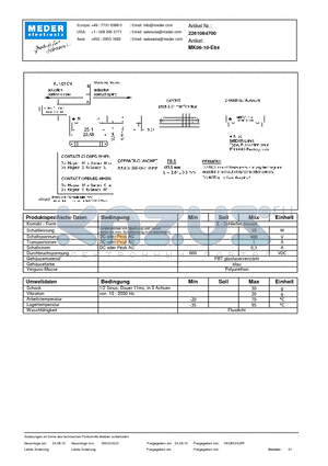 MK06-10-E84_DE datasheet - (deutsch) MK Reed Sensor