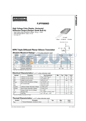 FJPF6806D datasheet - NPN Triple Diffused Planar Silicon Transistor