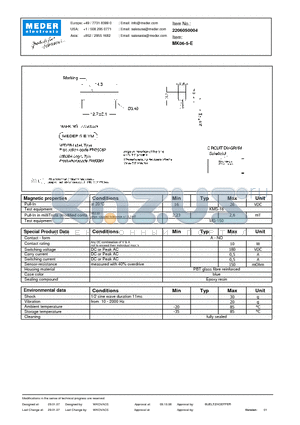 MK06-5-E datasheet - MK Reed Sensors