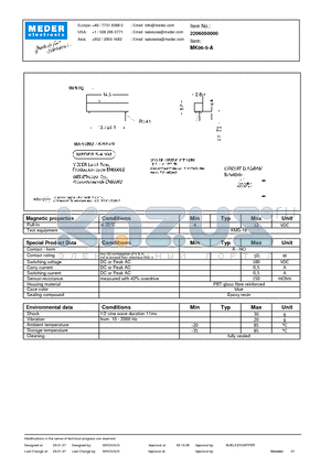 MK06-5-A datasheet - MK Reed Sensors