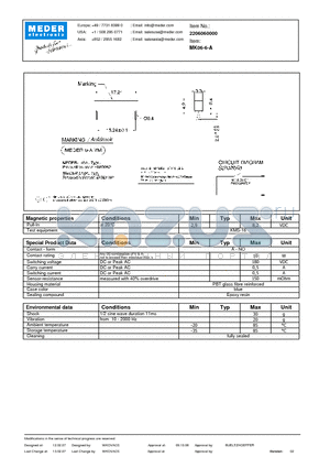 MK06-6-A datasheet - MK Reed Sensors