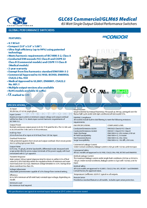 GLC65-12 datasheet - 65 Watt Single Output Global Performance Switchers