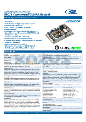 GLC75C datasheet - 75 Watt Multiple Output Global Performance Switchers