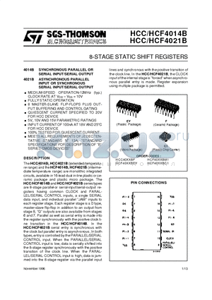 HCF4014B datasheet - 8-STAGE STATIC SHIFT REGISTERS