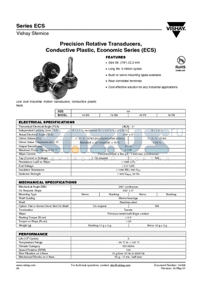 ECS78PSMAU103E4 datasheet - Precision Rotative Transducers, Conductive Plastic, Economic Series (ECS)