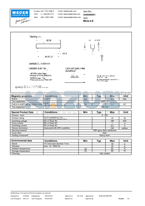 MK06-8-B datasheet - MK Reed Sensors