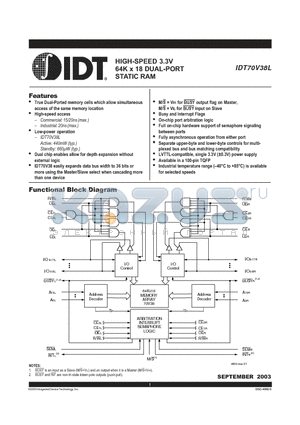 IDT70V38L15PFI datasheet - HIGH-SPEED 3.3V 64K x 18 DUAL-PORT STATIC RAM