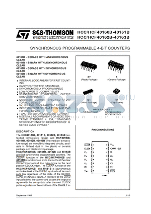 HCF40161BM1 datasheet - SYNCHRONOUS PROGRAMMABLE 4-BIT COUNTERS