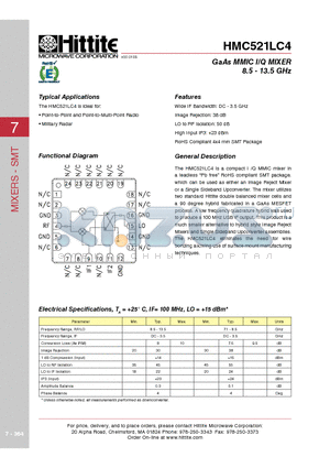 HMC521LC4 datasheet - GaAs MMIC I/Q MIXER 8.5 - 13.5 GHz
