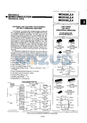 MC34181P datasheet - LOW POWER JFET INPUT OPERATIONAL AMPLIFIERS