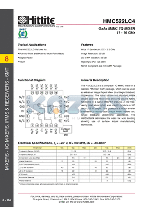 HMC522LC4_09 datasheet - GaAs MMIC I/Q MIXER 11 - 16 GHz