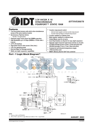 IDT70V5378S200BC datasheet - 3.3V 64/32K X 18 SYNCHRONOUS FOURPORT STATIC RAM