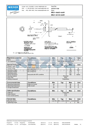 MK07-1A66B-1000W datasheet - MK Reed Sensors
