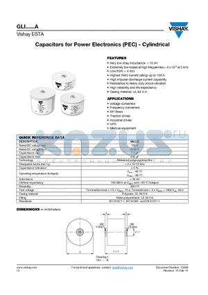 GLI1100-15A datasheet - Capacitors for Power Electronics (PEC) - Cylindrical