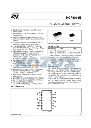 HCF4016B_01 datasheet - QUAD BILATERAL SWITCH