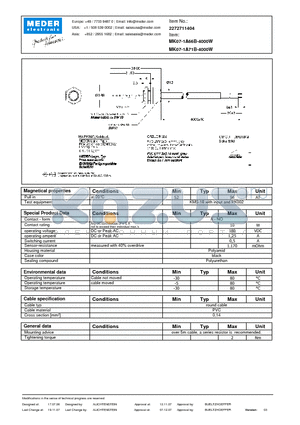 MK07-1A66B-4000W datasheet - MK Reed Sensors