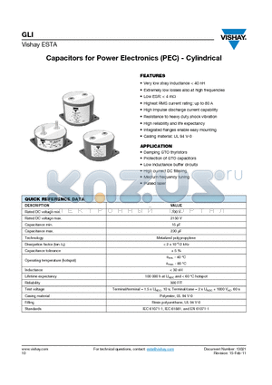 GLI1100-100 datasheet - Capacitors for Power Electronics (PEC) - Cylindrical