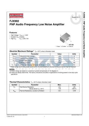 FJX992 datasheet - PNP Audio Frequency Low Noise Amplifier
