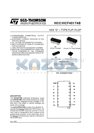 HCF40174BEY datasheet - HEX D . TYPE FLIP.FLOP