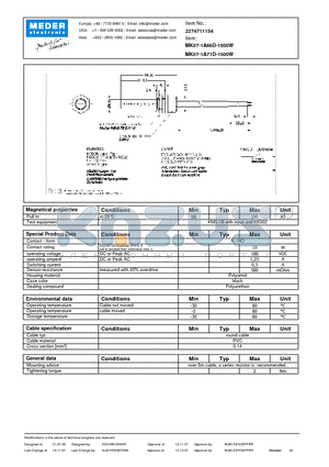 MK07-1A66D-1500W datasheet - MK Reed Sensors