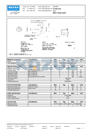MK07-1A66E-500W datasheet - MK Reed Sensors