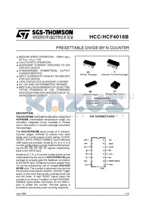 HCF4018BM1 datasheet - PRESETTABLE DIVIDE-BY-N COUNTER