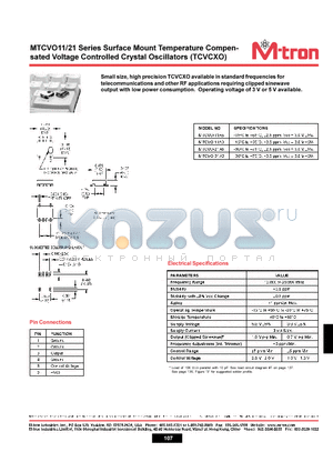 MTCVO-11A5 datasheet - Surface Mount Temperature Compensated Voltage Controlled Crystal Oscillators (TCVCXO)