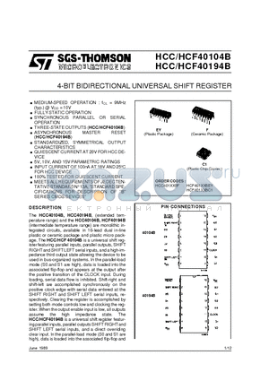 HCF40194BF datasheet - 4-BIT BIDIRECTIONAL UNIVERSAL SHIFT REGISTER