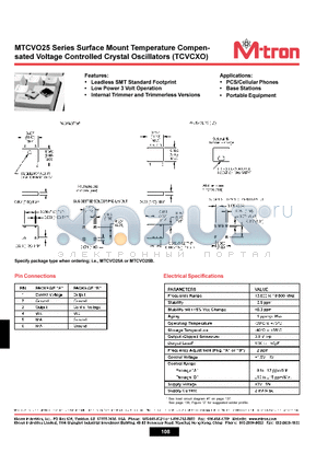 MTCVO25 datasheet - Surface Mount Temperature Compensated Voltage Controlled Crystal Oscillators (TCVCXO)