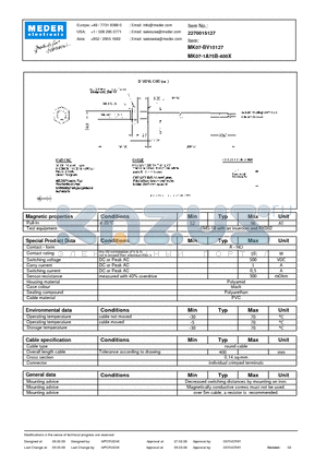 MK07-BV15127 datasheet - MK Reed Sensors