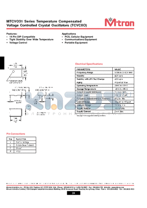 MTCVO31 datasheet - Temperature Compensated Voltage Controlled Crystal Oscillators (TCVCXO)