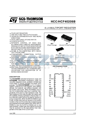 HCF40208 datasheet - 4 x 4 MULTIPORT REGISTER