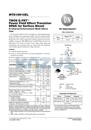 MTD10N10EL_06 datasheet - TMOS E−FET Power Field Effect Transistor DPAK for Surface Mount