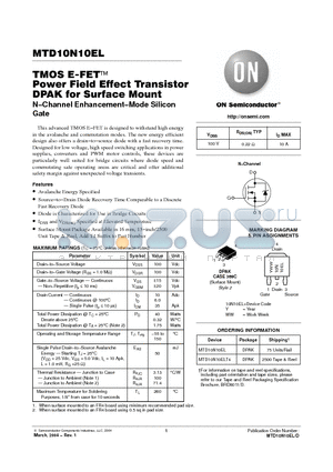 MTD10N10ELT4 datasheet - TMOS E-FET Power Field Effect Transistor DPAK for Surface Mount