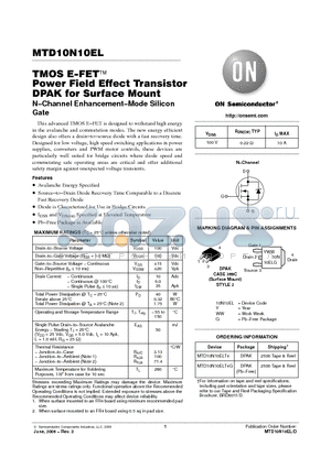 MTD10N10ELT4 datasheet - TMOS E−FET Power Field Effect Transistor DPAK for Surface Mount