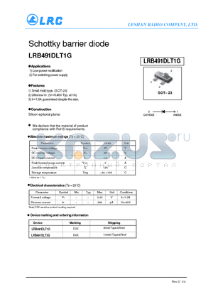 LRB491DLT1G datasheet - Schottky barrier diode Low-power rectification