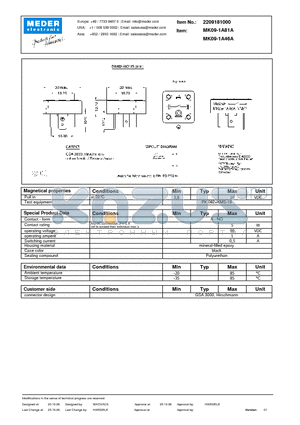 MK09-1A81A datasheet - MK Reed Sensors