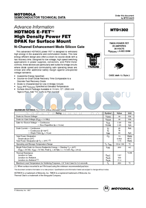 MTD1302 datasheet - TMOS POWER FET 20 AMPERES 30 VOLTS