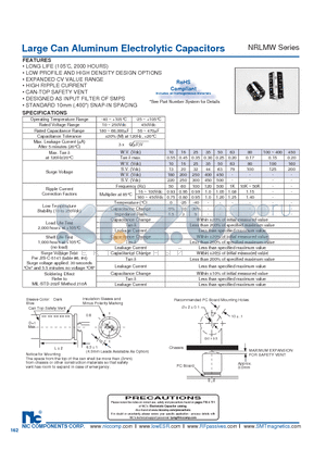 NRLMW103M160VF datasheet - Large Can Aluminum Electrolytic Capacitors