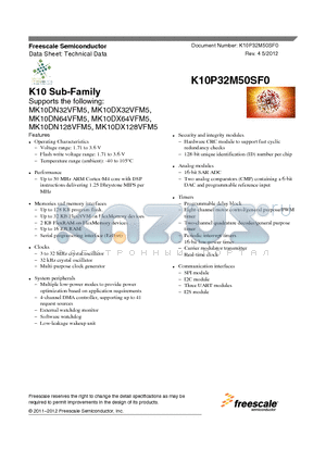 MK10DN128VFM5 datasheet - K10 Sub-Family