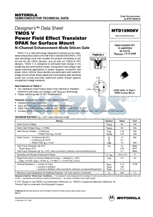 MTD15N06V datasheet - TMOS POWER FET 15 AMPERES 60 VOLTS